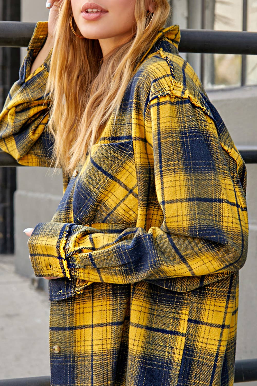 La Miel – Großhandel Hemdjacke/Shacket – Damen – SRT1370-Mineral Karohemden aus weichem Stoff mit gewaschenem Button-Down9