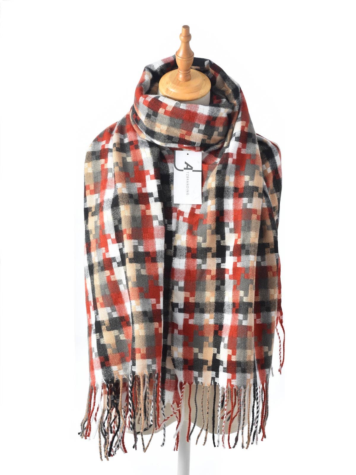 Funkyrel® Atzbranding Limited - Wholesale Sjaal - Dames - Scarvii – Pixel Ruitjes Sjaal met Franjes2