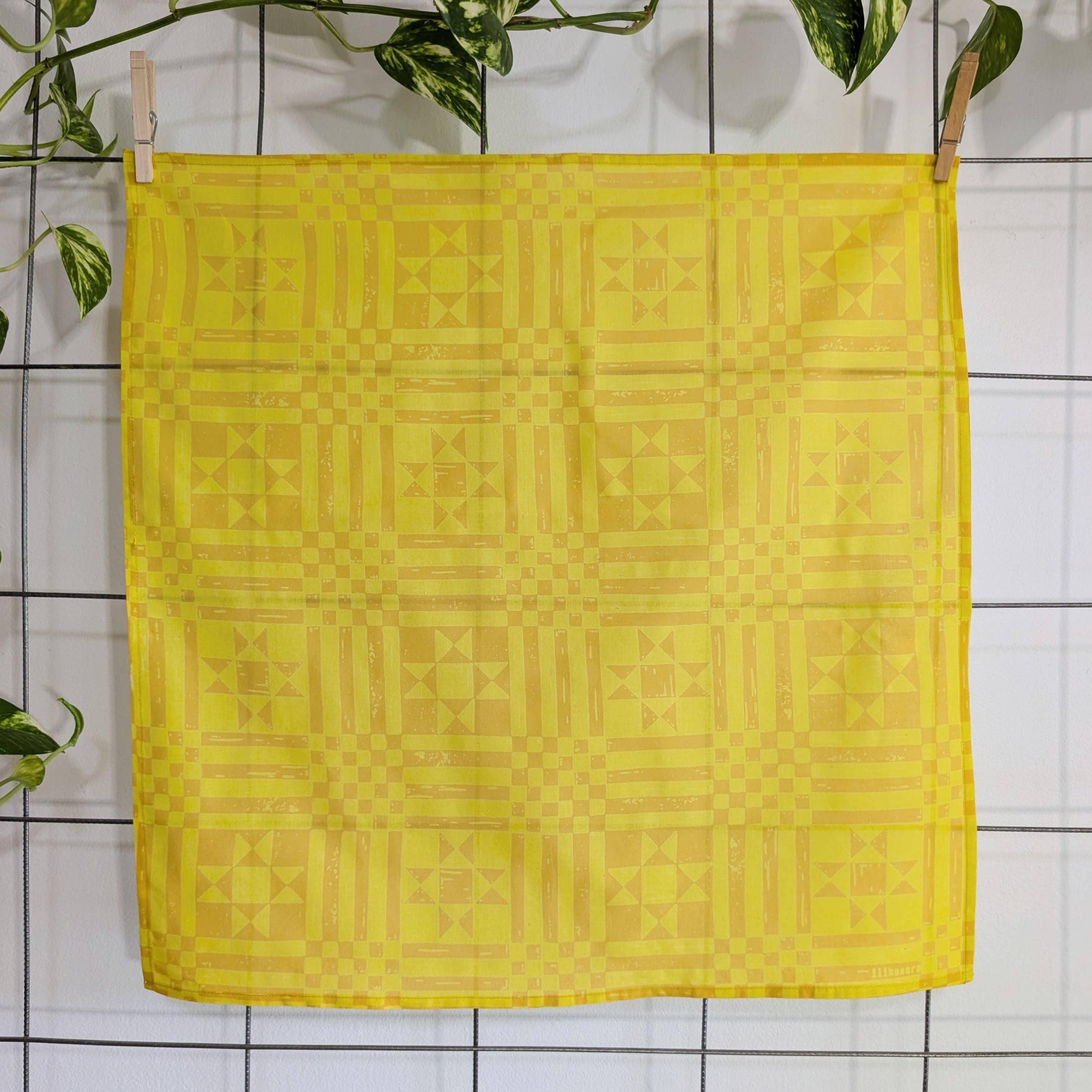 ilikesara | art + goods – wholesale Bandana – Women's – bandana | sawtooth yellow gold - geometric folk quilt pattern scarf neckerchief3