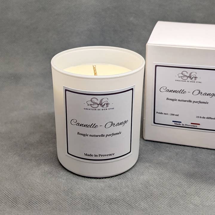 Natuurlijke geurkaars Kaneel Sinaasappel voor wholesale door Sarl SdG / Souffle de Gaïa