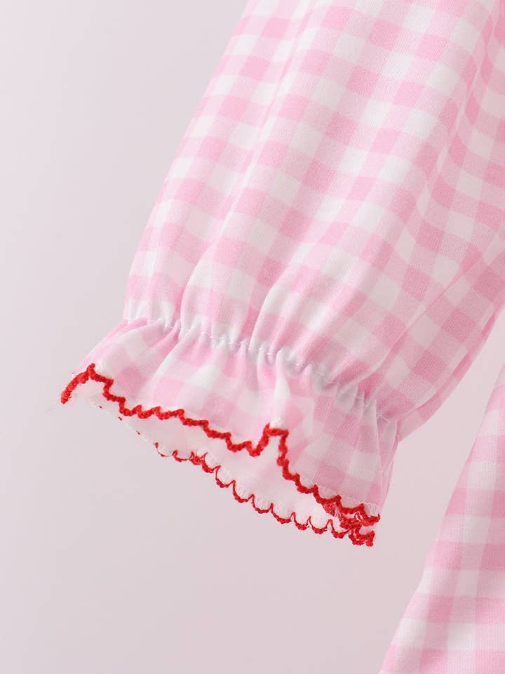 Mom & Co. - Wholesale Top & Pant Set - Kids - Pink santa claus embroidery gingham pants set2