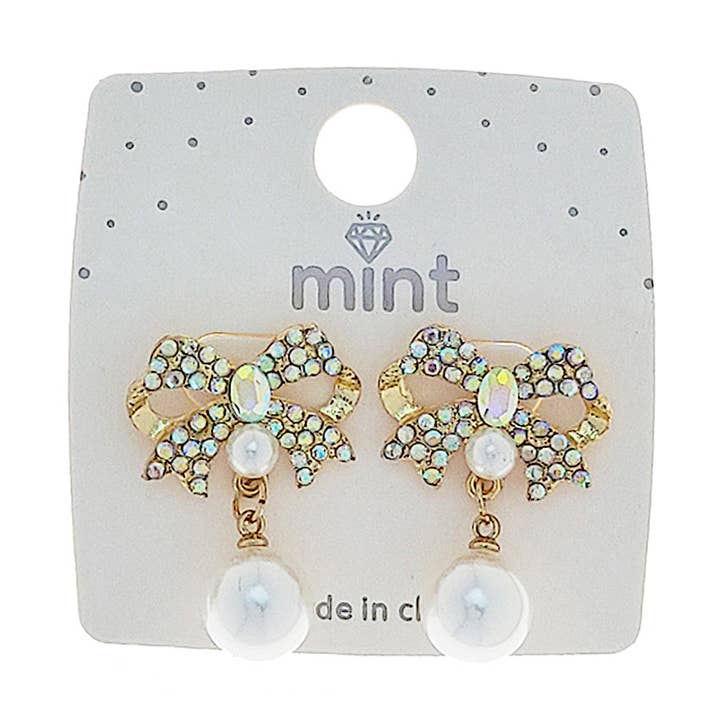 Pearl Drop Bow Earring for wholesale by Atlas Fashion