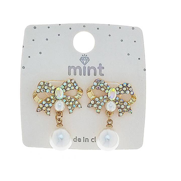 Pearl Drop Bow Earring for wholesale by Atlas Fashion