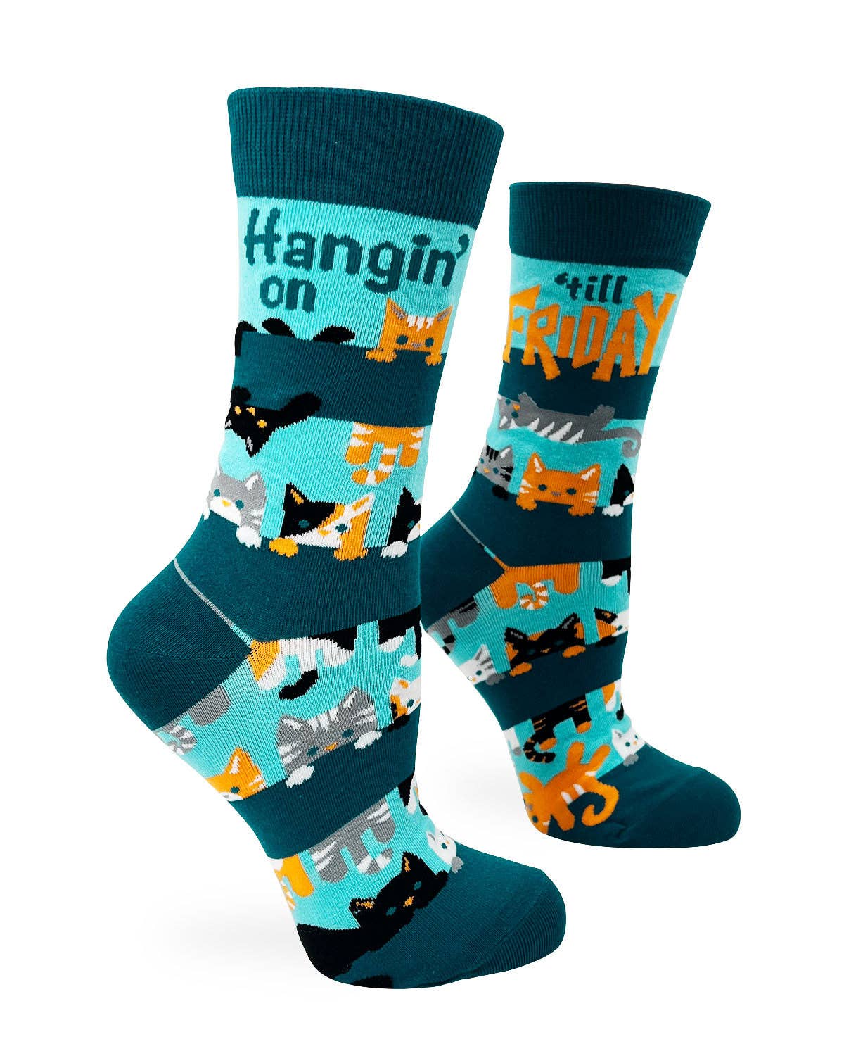 Hangin' on 'till Friday Ladies' Crew Socks Featuring Cute Ca for wholesale by Fabdaz