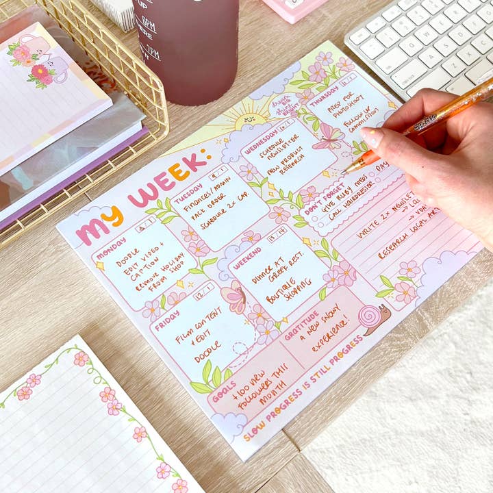 The Rosy Redhead - Wholesale Notepad - Weekly Notepad Sunshine Positivity 8.5" x 11" Desk Planner1
