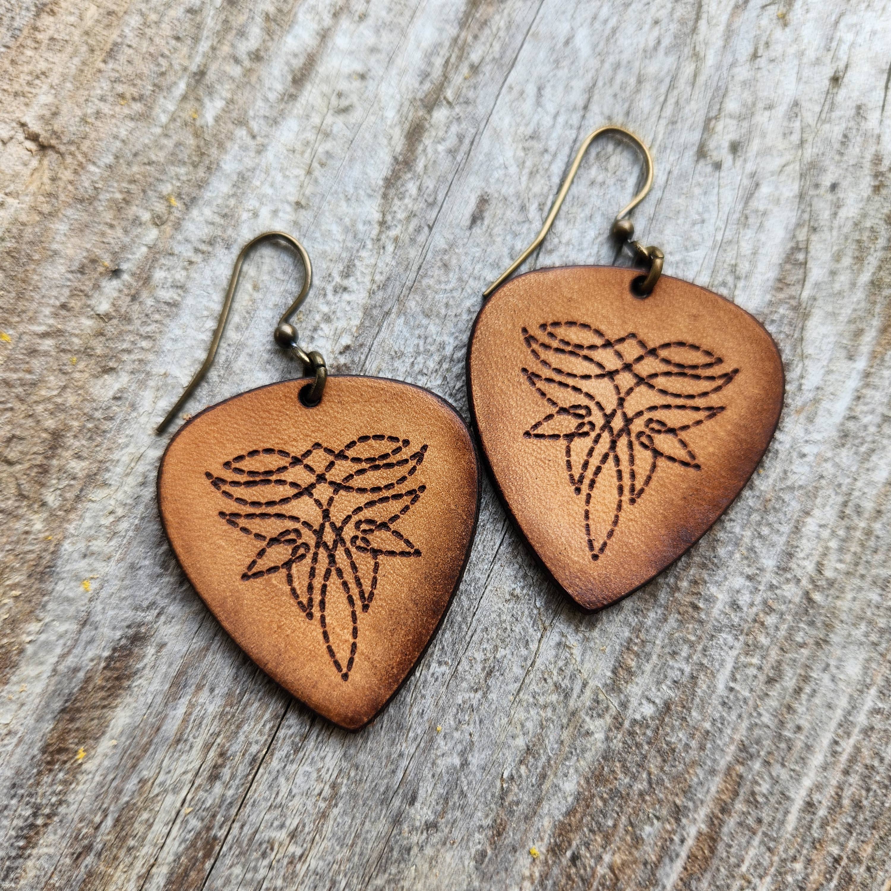 Cocklebur & Co. – wholesale Dangle earrings – "Nashville"  Handmade Tooled Leather Western Earrings4