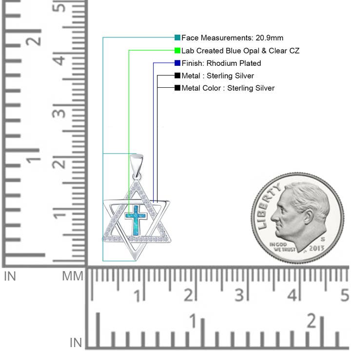 Blue Apple Imports - Wholesale Pendant/Charm Necklace - Lab Created Blue Opal & CZ Star Of David & Cross Pendant1