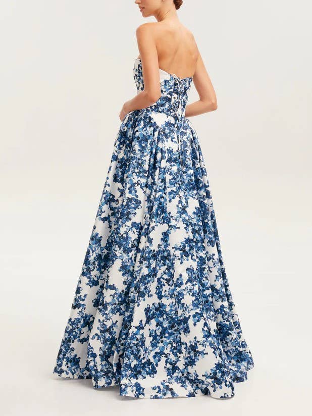 Rosa Clothing - Wholesale Dress - Women's - Elegant Strapless Floral Maxi Dress2