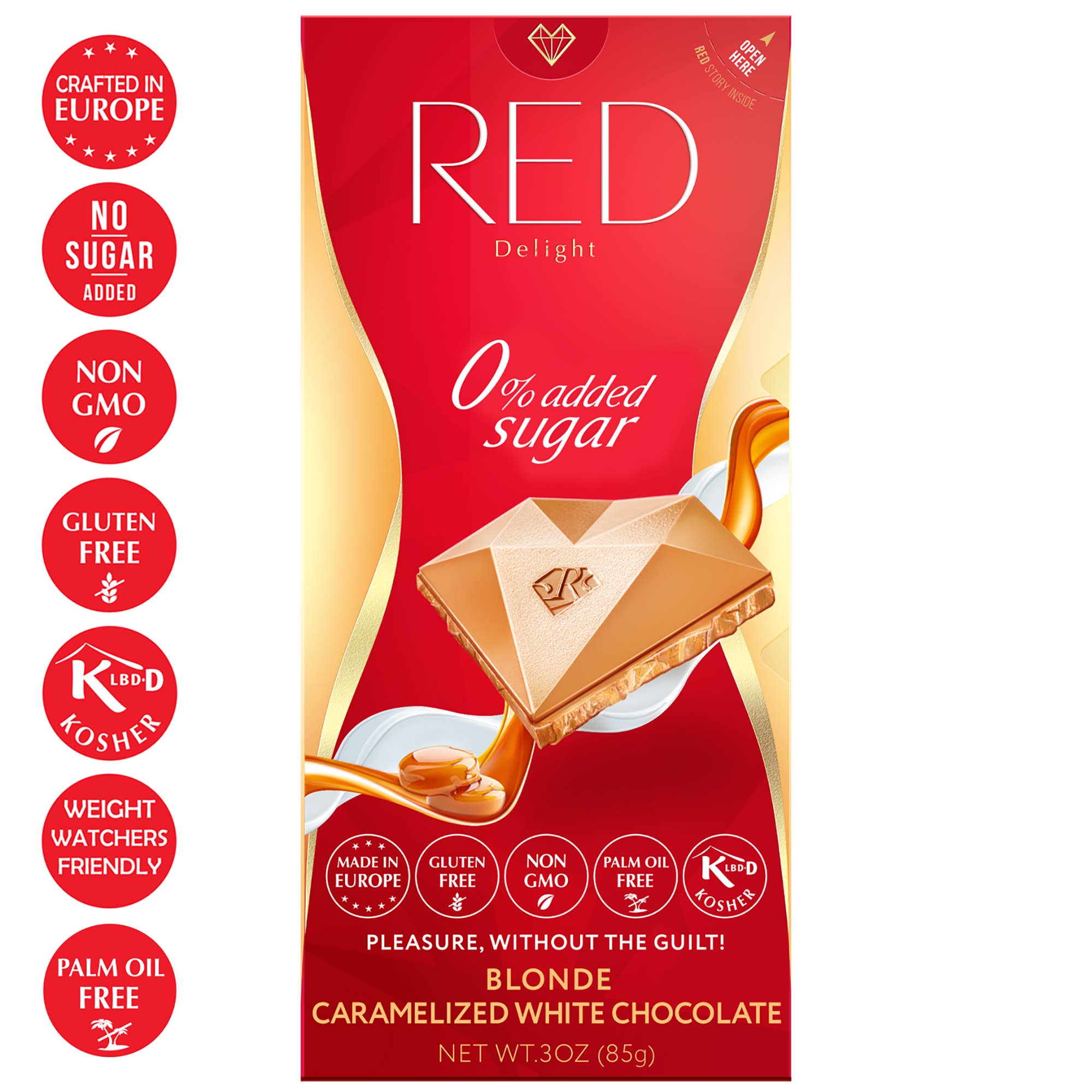 RED Chocolate - Vente Barre chocolatée - Barres de chocolat blanc caramélisé blond RED Delight®™ 3oz3