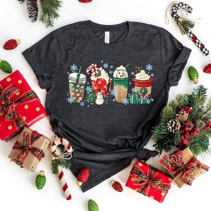 Christmas Coffee Shirt, Peppermint Iced Latte Snowmen Sweets for wholesale by OneStopSapphireShop
