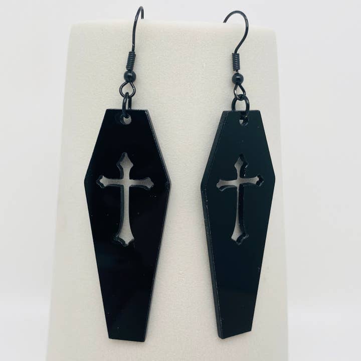 Black Punk Cross Vampire Coffin Earrings - GT for wholesale on Faire