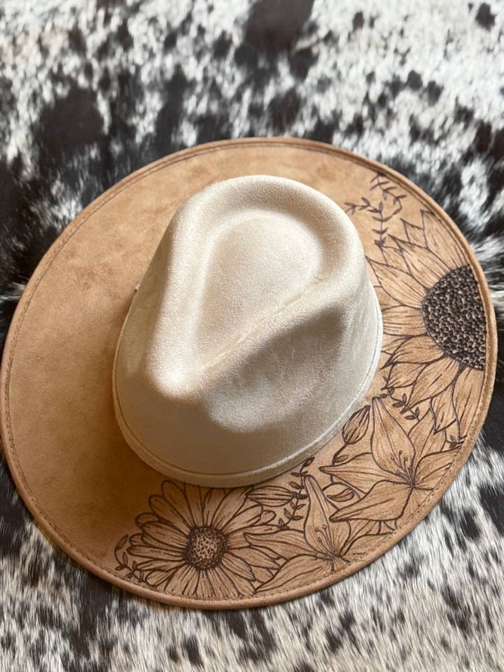 Chapéu Western Rancher Hat Flores Queimadas à Mão Dois Tons por atacado de Western Skies Boutique