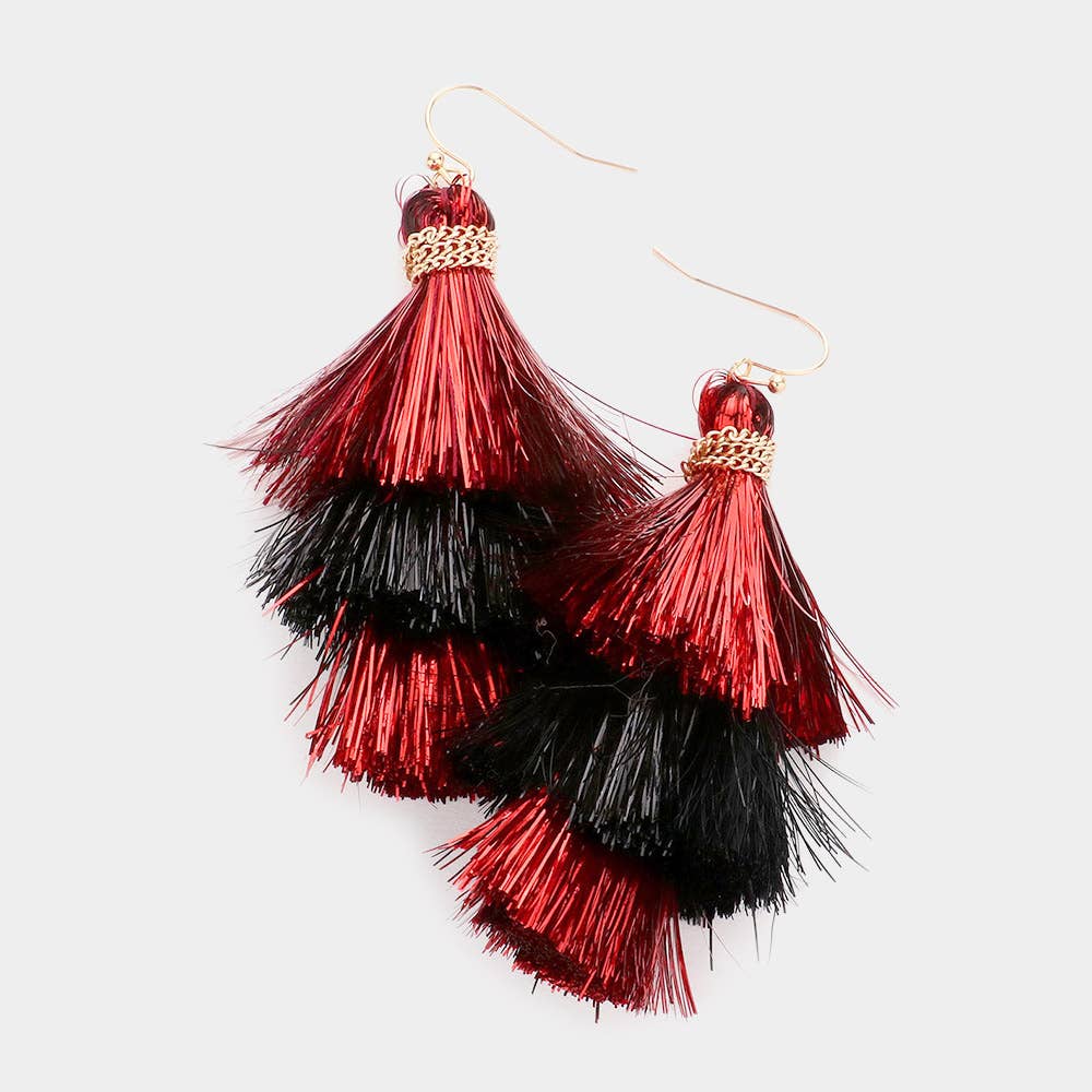 Sensibling Corp. - Wholesale Tassel Earrings - Game Day Triple Tassel Layered Dangle Earrings12