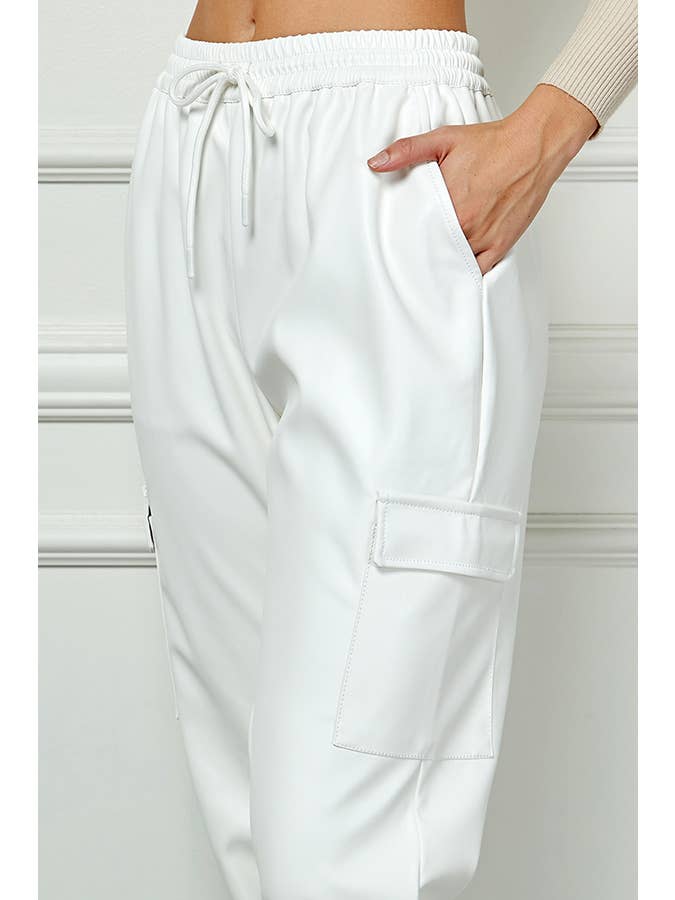 Veracci - Wholesale Pants - Women's - High Waisted Faux Leather Cargo Jogger Pants12