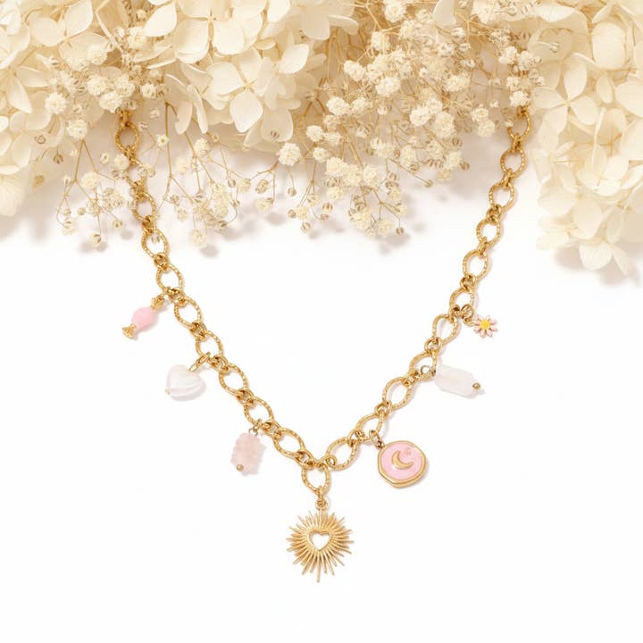 Collar Piedra Cuarzo Rosa y Cuarzo Cristal para venta al por mayor de Produtos Namasté