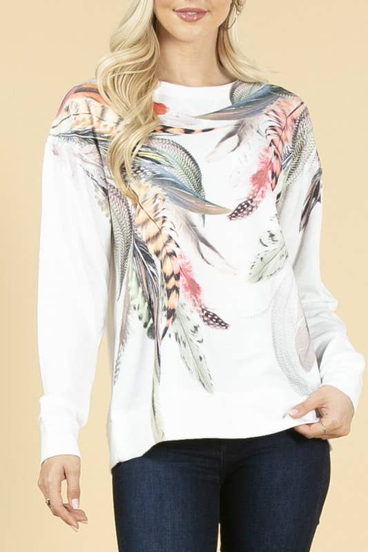 Avery – Sweatshirt - Mulher por atacado – MOLETOM GRÁFICO DE PENAS KC035-AVIVA4