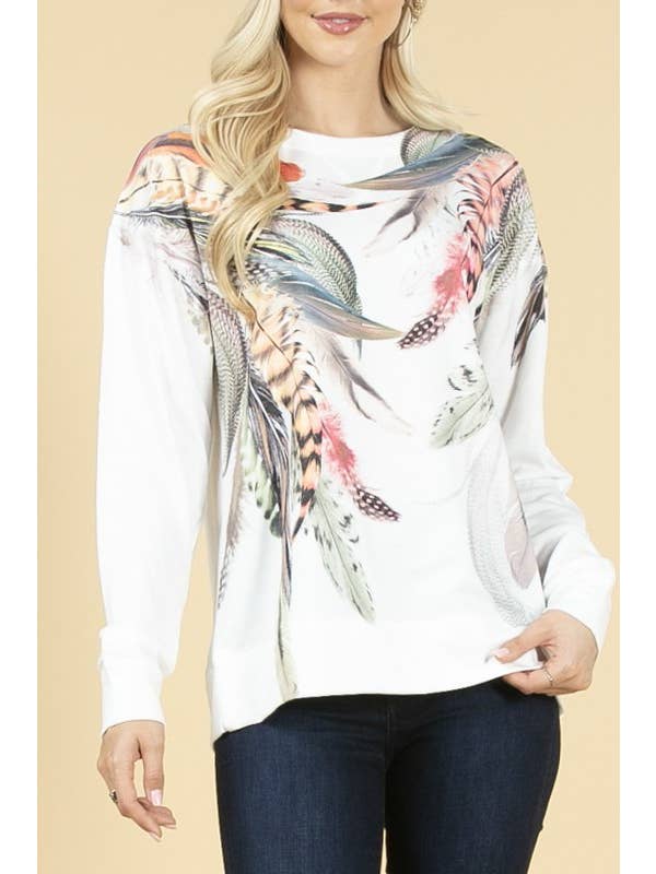 Avery – Sweatshirt - Mulher por atacado – MOLETOM GRÁFICO DE PENAS KC035-AVIVA4