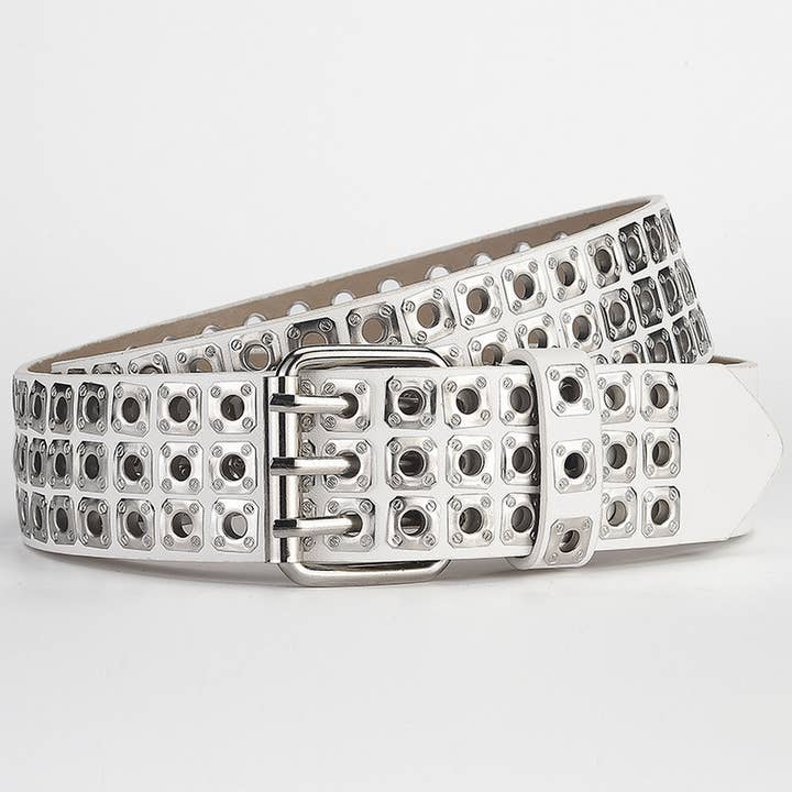 ACCITY - Wholesale Belt - Women's - SQUARE BEAD RIVET TRIPLE ROW EYELET PUNK BELT_CWABE05842