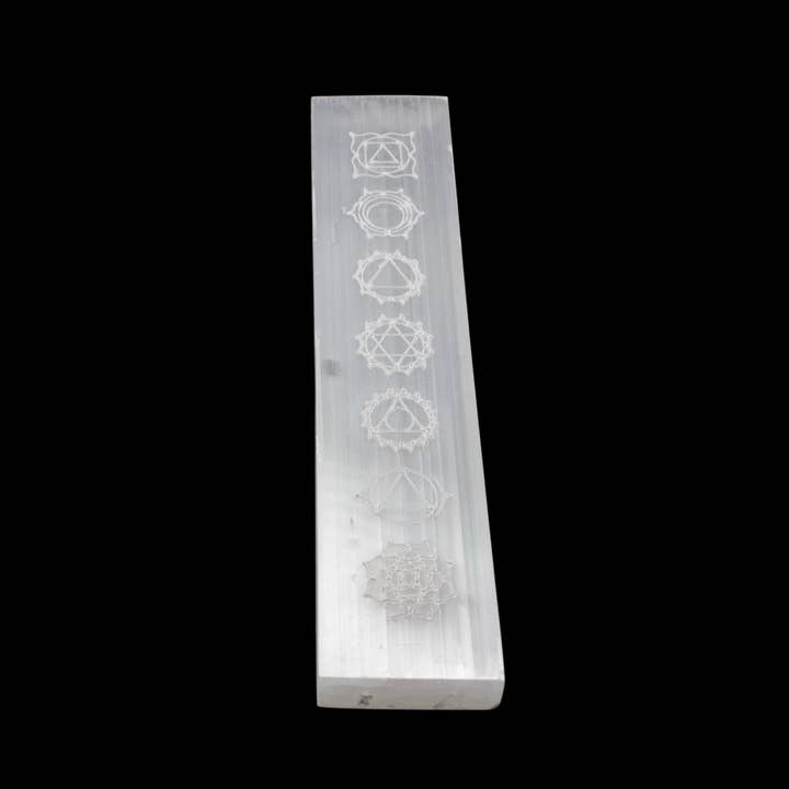 Quasar Gems USA - Wholesale Spiritual Stone/Crystal - Selenite Charging Bar Engraved 7 Chakra Design1