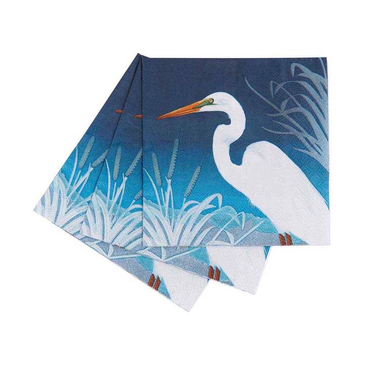 Night Egret Paper Cocktail Napkins (Pack of 25) for wholesale by rockflowerpaper