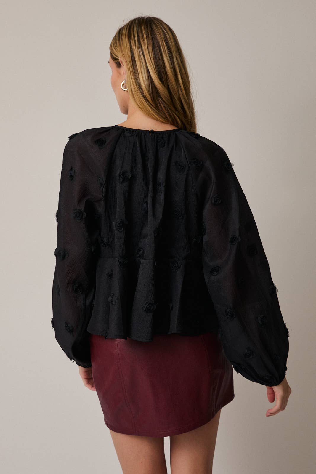 Sunday Edition - Wholesale Blouse - Women's - ROUND NECK LONG SLEEVE TIERED MESH BLOUSE3
