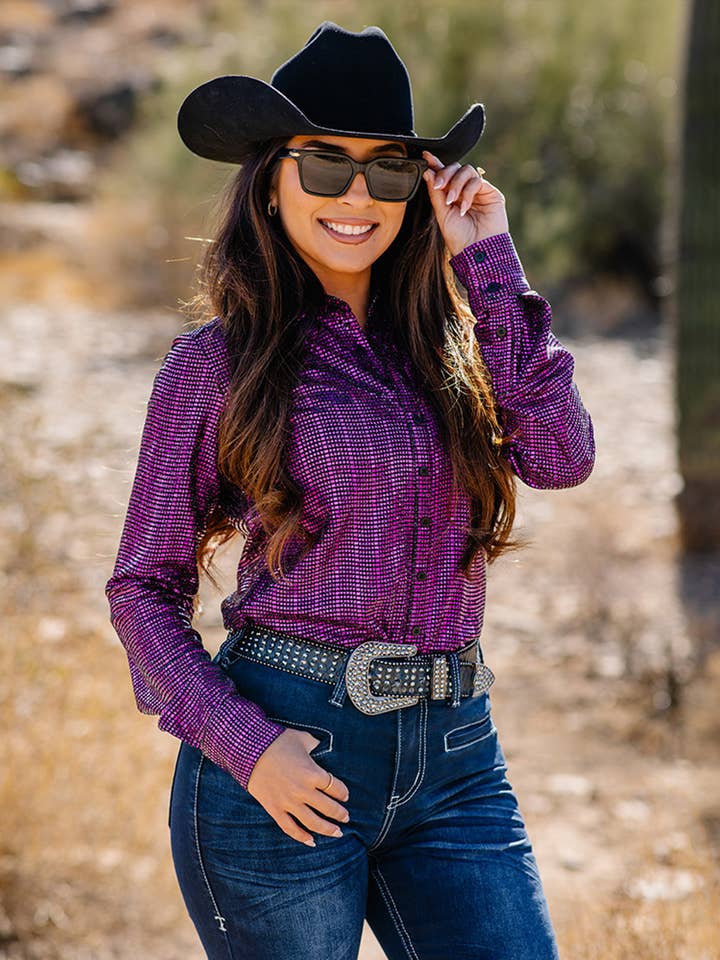 Jersey Abotonado con Foil Metálico Elástico para venta al por mayor de Cowgirl Tuff Co. / B. Tuff Jeans