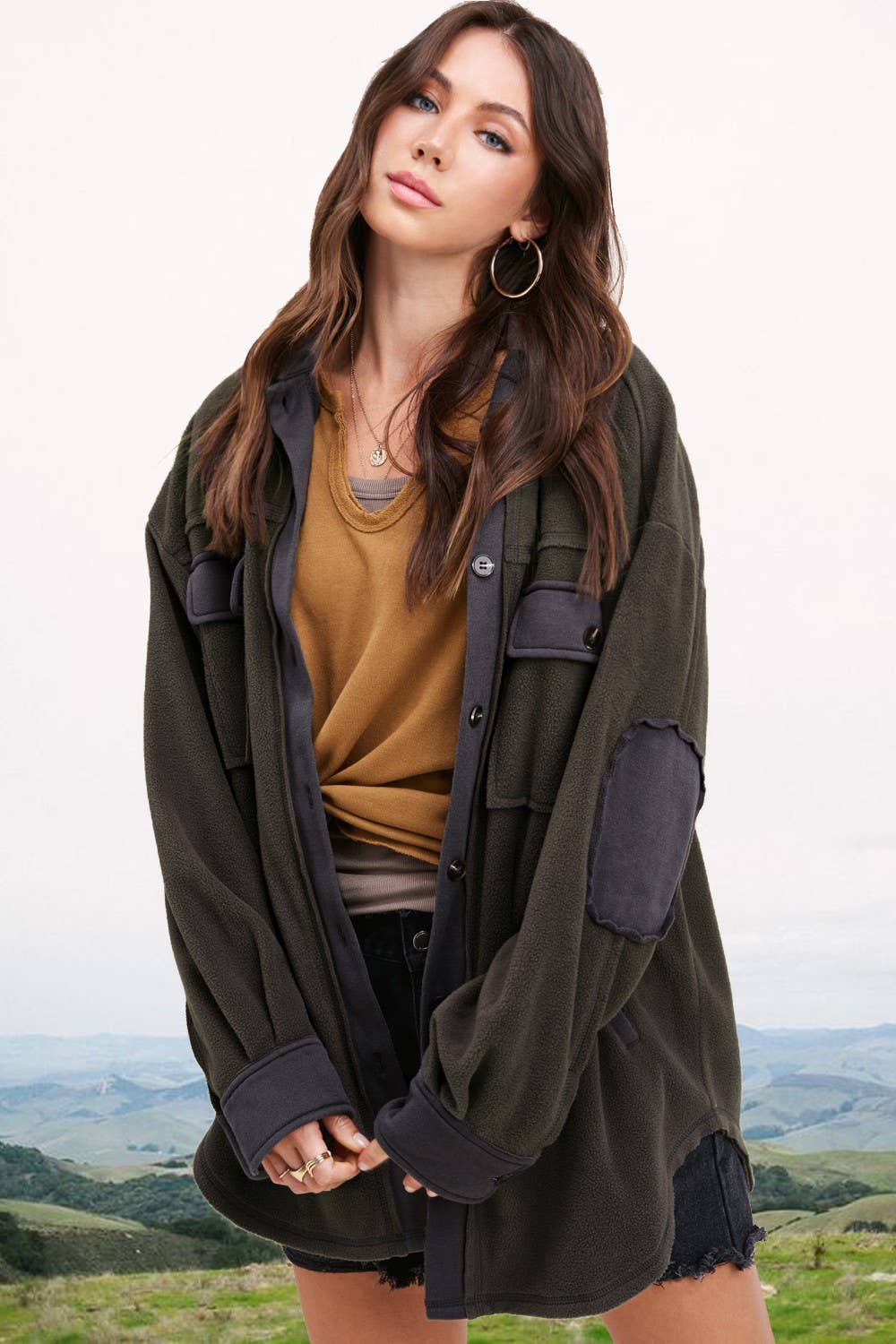 La Miel – Casaco camiseiro – Mulher por atacado – JKT1711-Cabeça de lã de manga comprida com botão escovado macio12