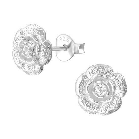 Orecchini da donna a forma di fiore con zirconi bianchi, in argento Sterling 925 per la vendita all'ingrosso da parte di LIV & LENN