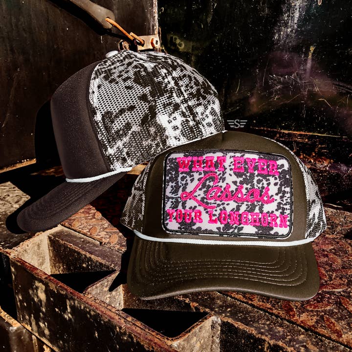 Flying S Company - Wholesale Trucker Hat - Women's - Lasso Your Longhorn Cow Print Trucker Cap0