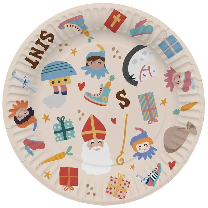 Folat BV - Wholesale Disposable Plate - Disposable Plates - Sint en Pieten - 18 cm - 8 pieces