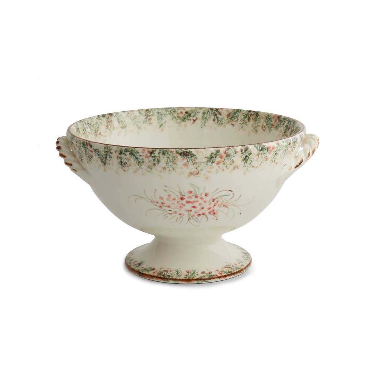 Arte Italica & Crown Linen Designs - Wholesale Bowl - Natale Footed Bowl with Handles - Christmas