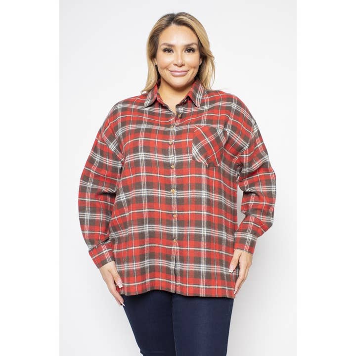 PLUS STØRRELSE PLAID KNAP FORAN KRAVE SKJORTE for engroshandel hos Curve Market