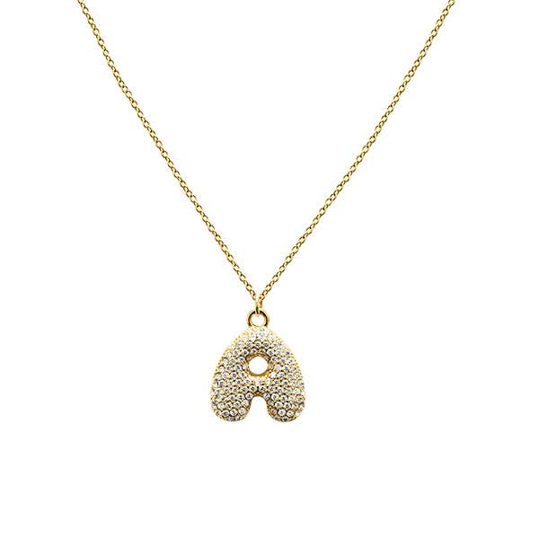 AMORINO SRL - Wholesale Pendant/Charm Necklace - BUBBLE INITIAL NECKLACE WITH ZIRCONIA - MY24784B517 GOLD