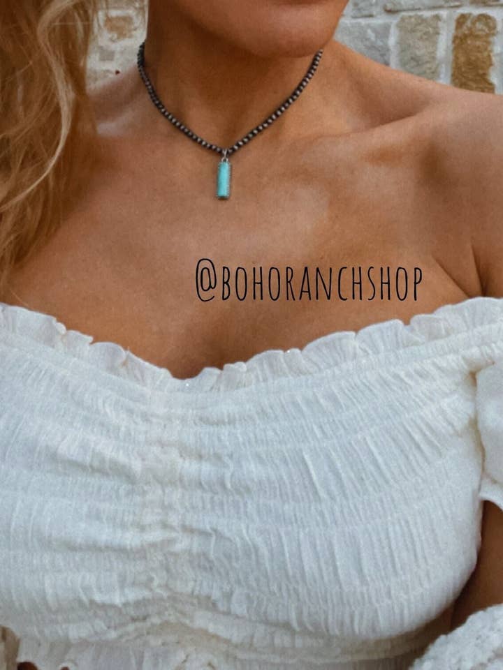 Navajo Bead Choker Turquoise Pendant Necklace for wholesale by Boho Ranch Shop