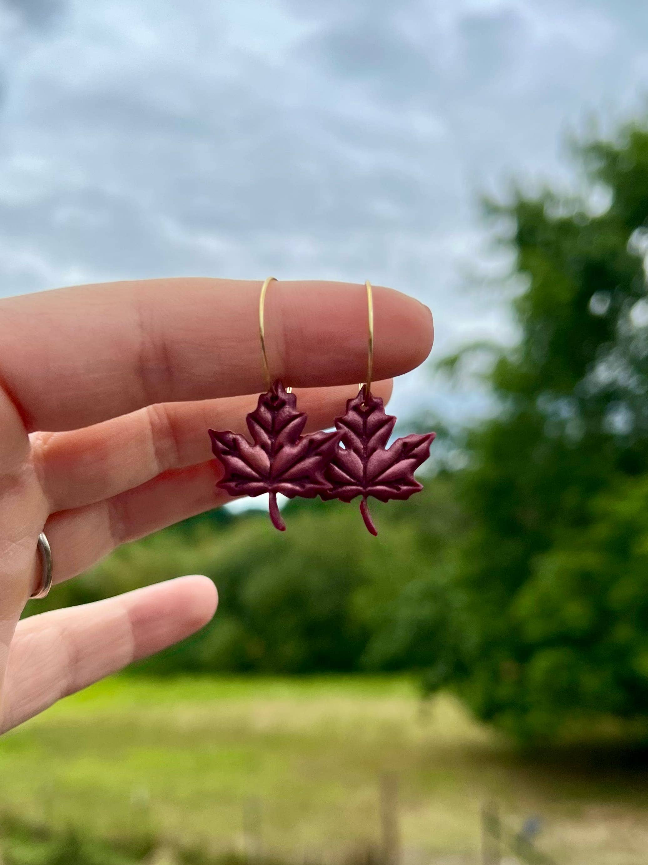 Hold Fast Handmade - Wholesale Dangle Earrings - Autumn Leaf Hoop Earrings0