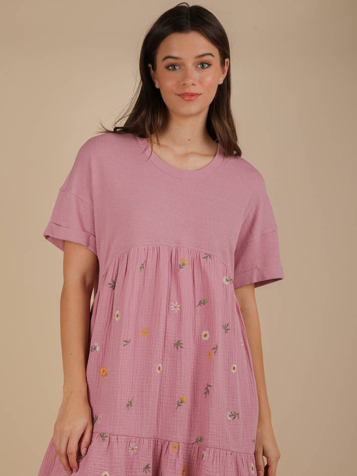 VERY J - Wholesale Dress - Women's - ND31718-Oversized Floral Embroidered Knit Mini Dress17