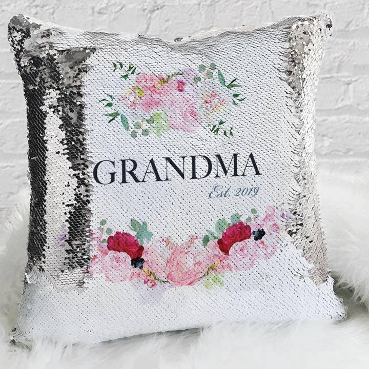 Grandma Name Personalized Decorative Sequin Throw Pillowcase for wholesale by Monogramonline Inc.
