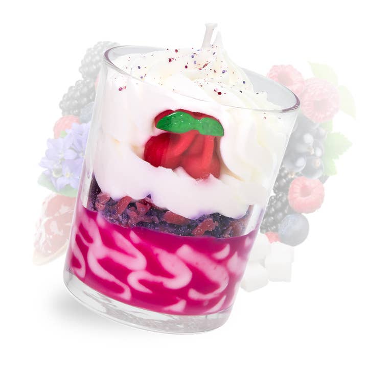 Large handcrafted red fruit candle for wholesale by Les Fées Mères