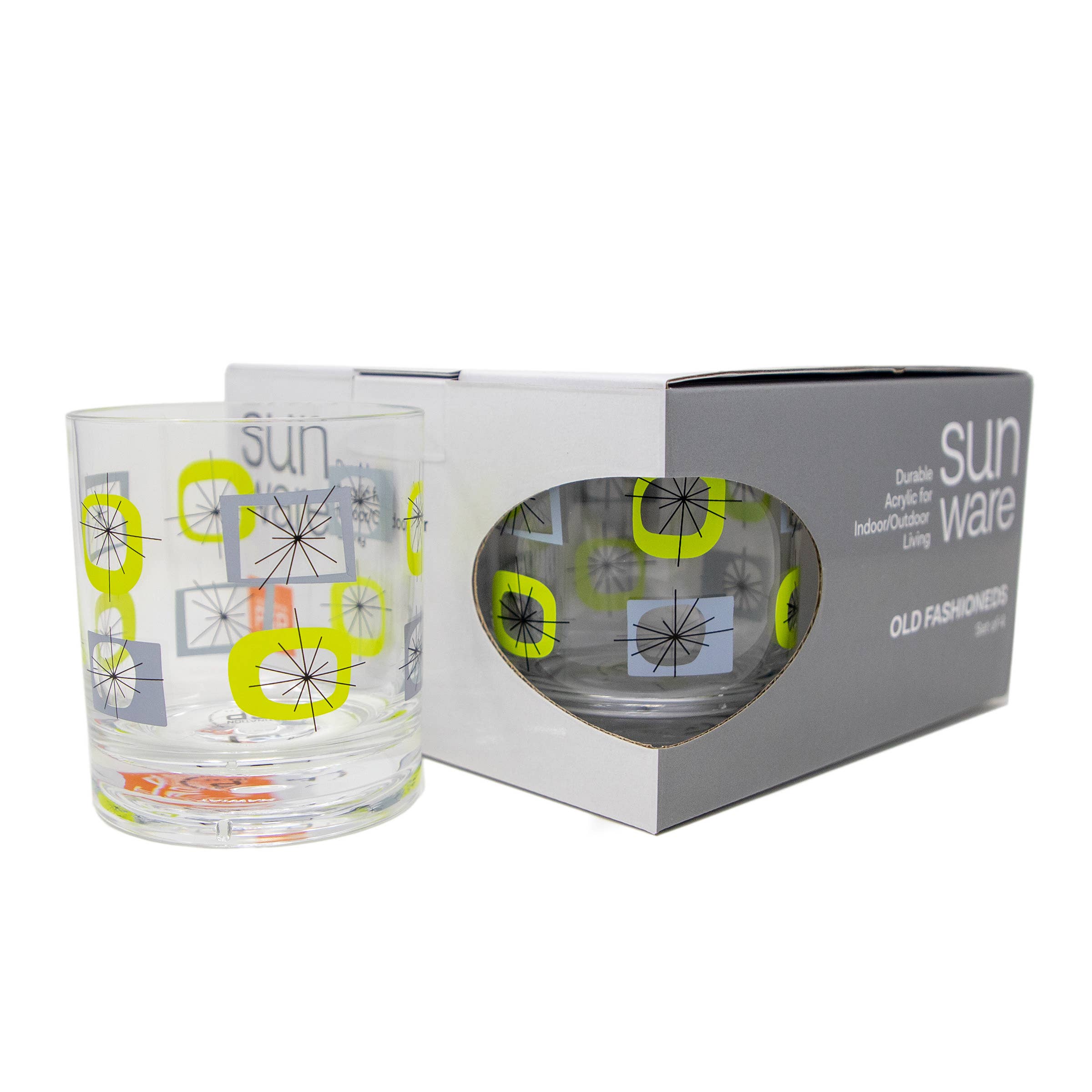 Destination PSP - Venta al por mayor Copas de cóctel/licor - Vidrio Atomic Acrylic Old Fashion, juego de 40