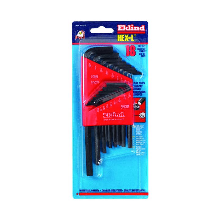Everyday Supply Co - Wholesale Handy Tool - Eklind SAE Hex L-Key Set, Long/Short Arm, 18 pc