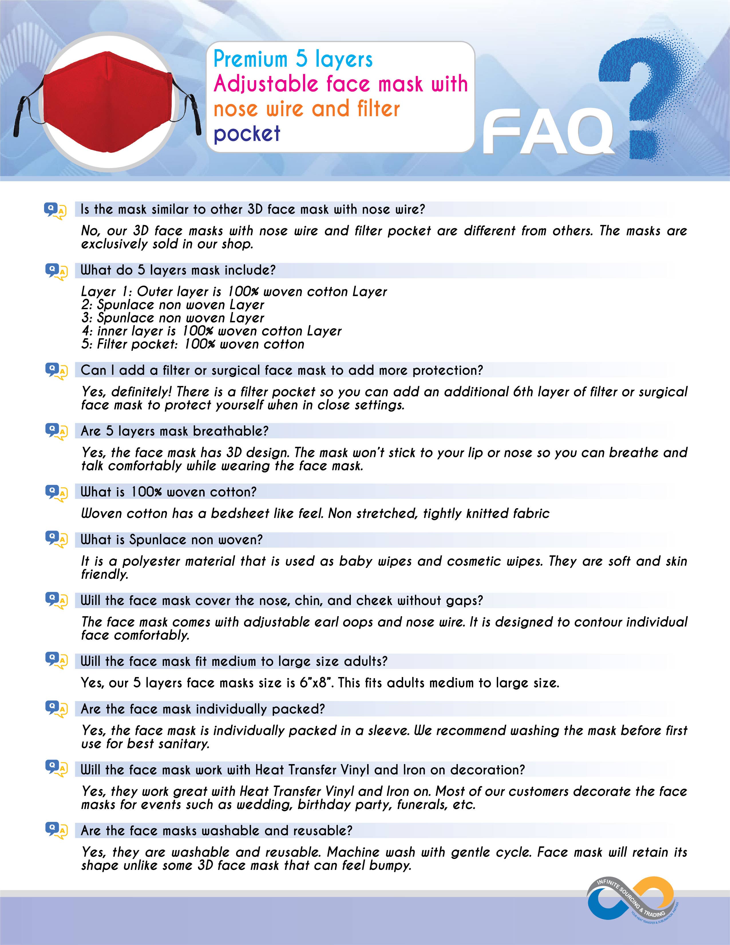 Infinite Sourcing & Trading LLC. - Wholesale Protective Face Mask/Shield - Reusable/Washable Cotton Face Mask, Solid Color Face Mask3