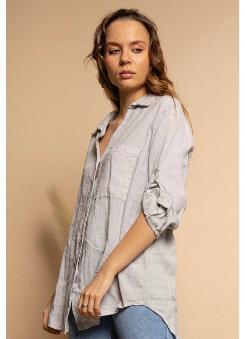 LINEN & COTTON HOUSE - Wholesale Button Down Shirt - Women's - LINEN SHIRT WITH SQUARE POCKET, SPRING SUMMER 7400125