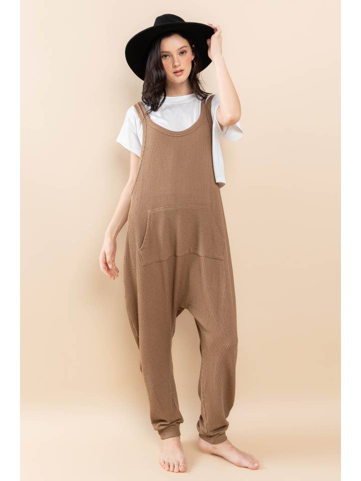 Ces Femme USA - Wholesale Jumpsuit - Women's - Textured Knit Harem Jumpsuit With Kangaroo Pocket / BC61527S
