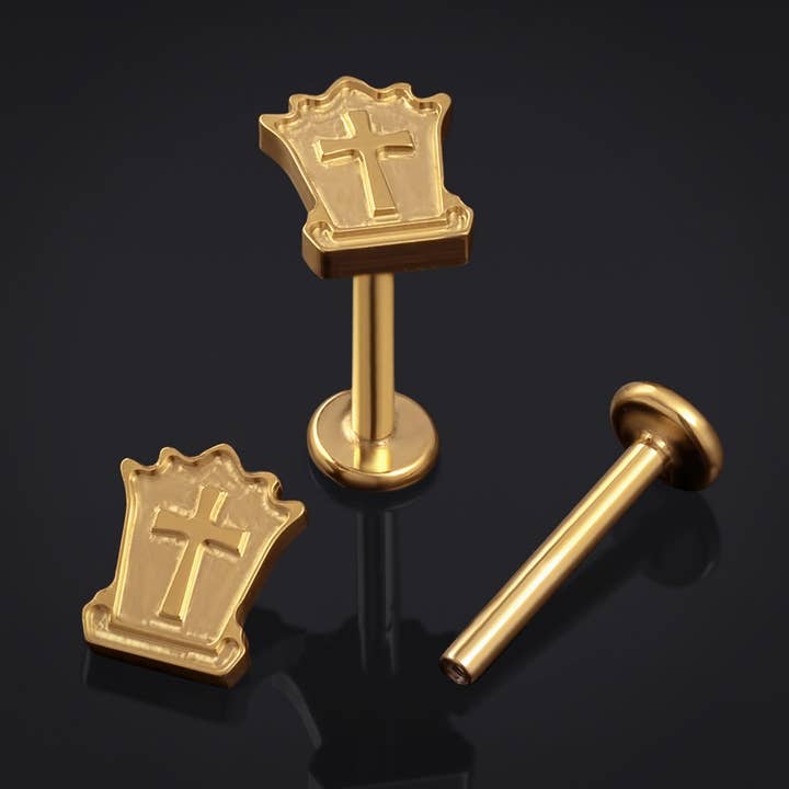 Gold Tombstone Internally Threaded Titanium Labret Stud 1.2mm Gauge for wholesale by Custom Plugs