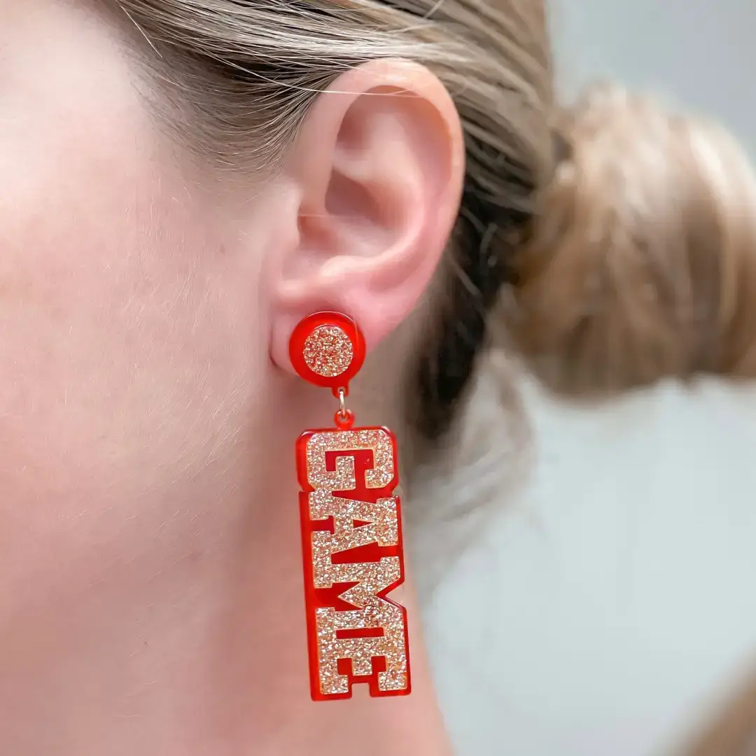 Prep Obsessed Wholesale - Wholesale Dangle Earrings - 'Game Day' Statement Dangle Earrings - Red & Gold1
