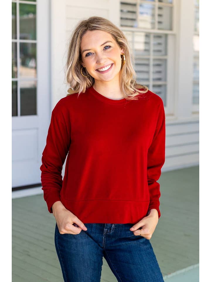 Red Strike Your Interest Crop Sweatshirt for wholesale on Faire