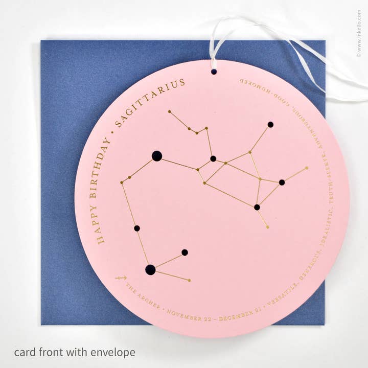 Inkello Letterpress - Wholesale Birthday Card - Sagittarius Birthday Zodiac Constellation Card (#604)