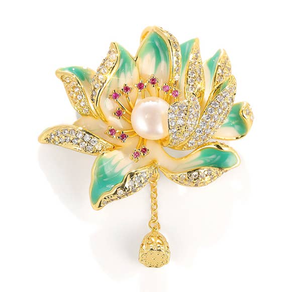 Natural Freshwater Pearl Lotus Brooch for wholesale by Bright MacMing