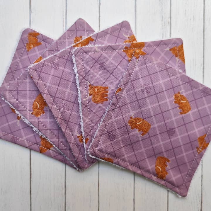 Highland cow reusable face wipes, purple bamboo cloths for wholesale by Hannah and me