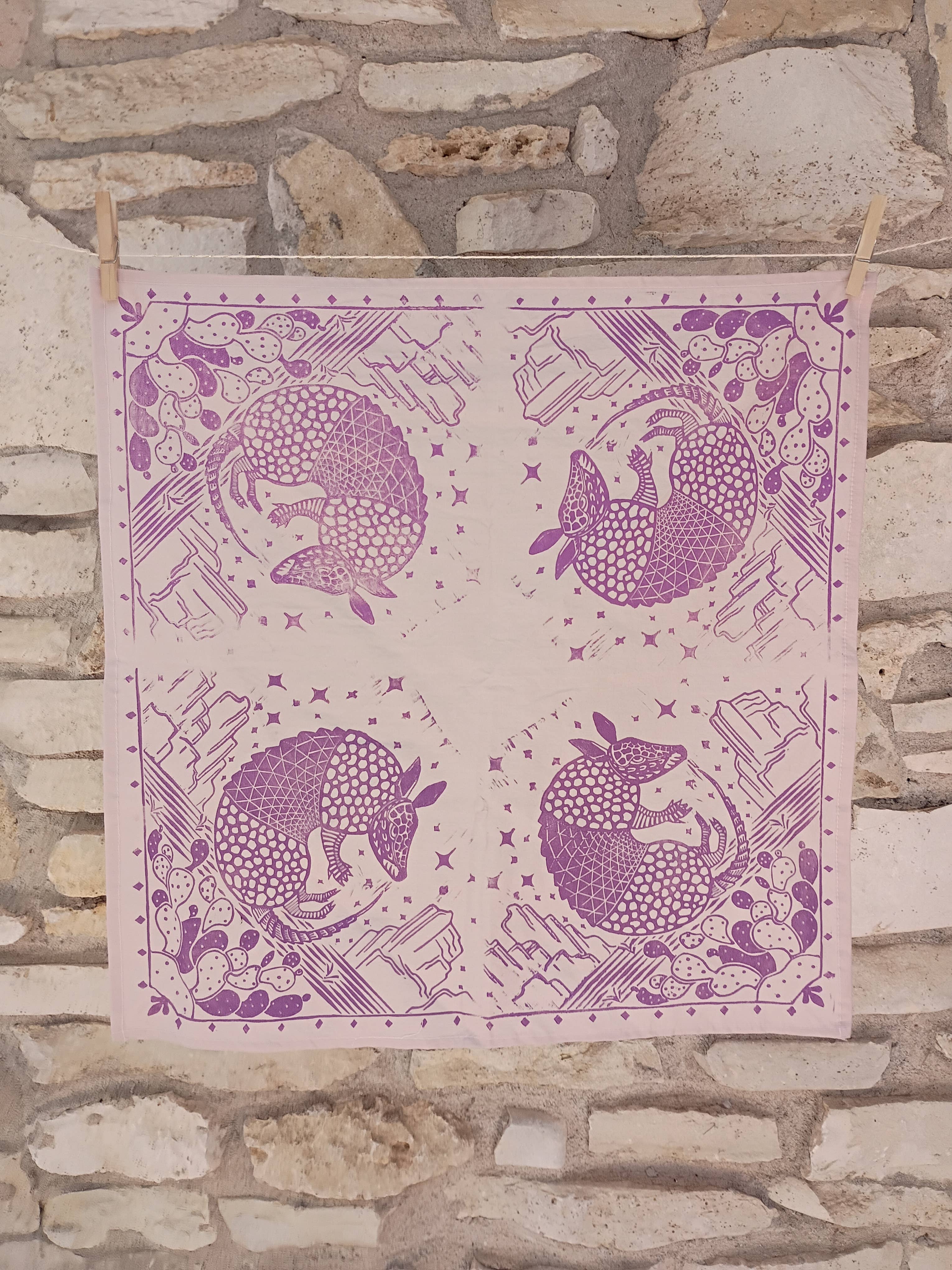 Blind Bird Ink - Wholesale Bandana - Unisex - Armadillo Linocut Bandana2